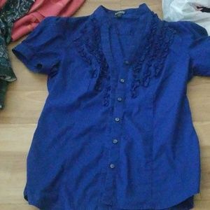 Express Essential Stretch Ruffled Button Up Blouse